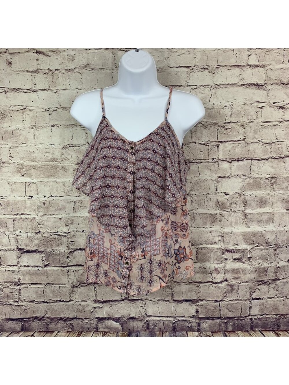 Maurices Pink Floral Ruffle Layered Sleeveless Top